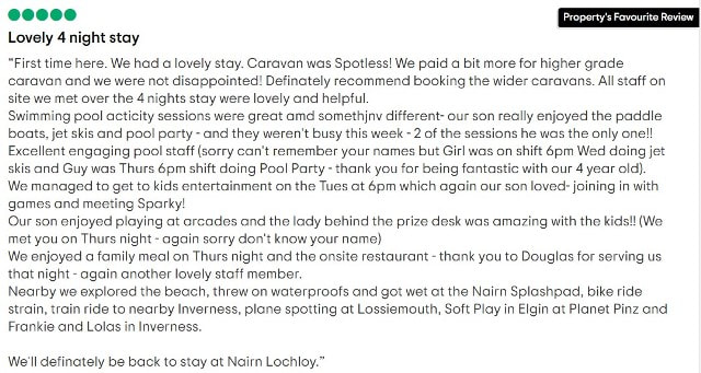 Nairn Lochloy Holiday Park TripAdvisor review