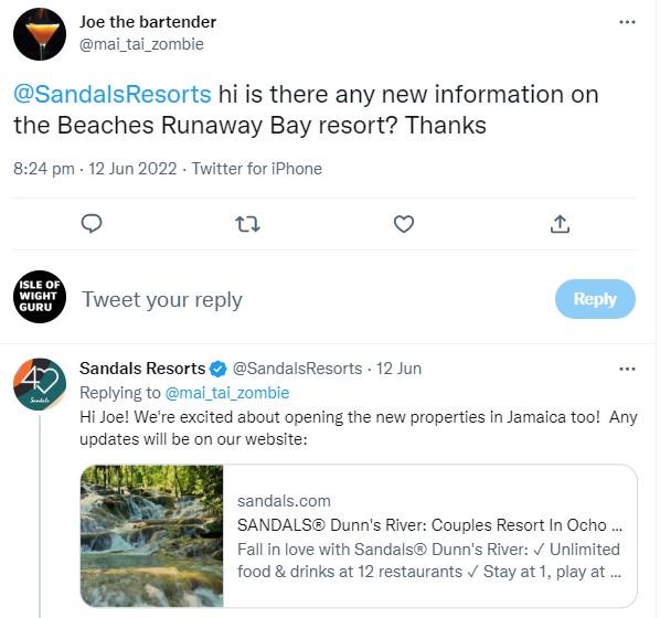 Twitter response about Beaches Runaway