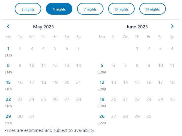 Haven Devon Cliffs prices in May and June 2023