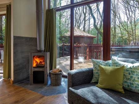 log fire at forest holidays in sherwood forest