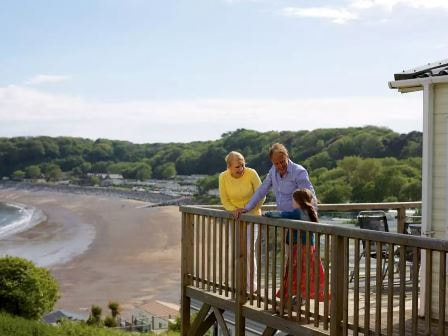 Lodge overlooking the beach at Lydstep Beach Holiday Park
