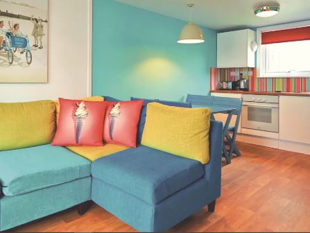 Lounge and kitchen at seaside apartment at Butlins