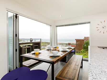 Bi fold door at See The Sea holiday cottage with hot tub in Devon